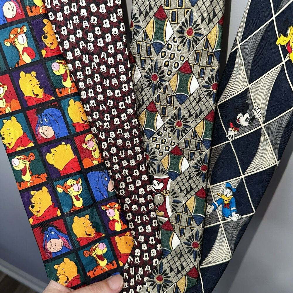 Vintage Log Of 3 Disney Neck Ties Mickey Mouse Pooh Donald Duck Goofy - Picture 1 of 4